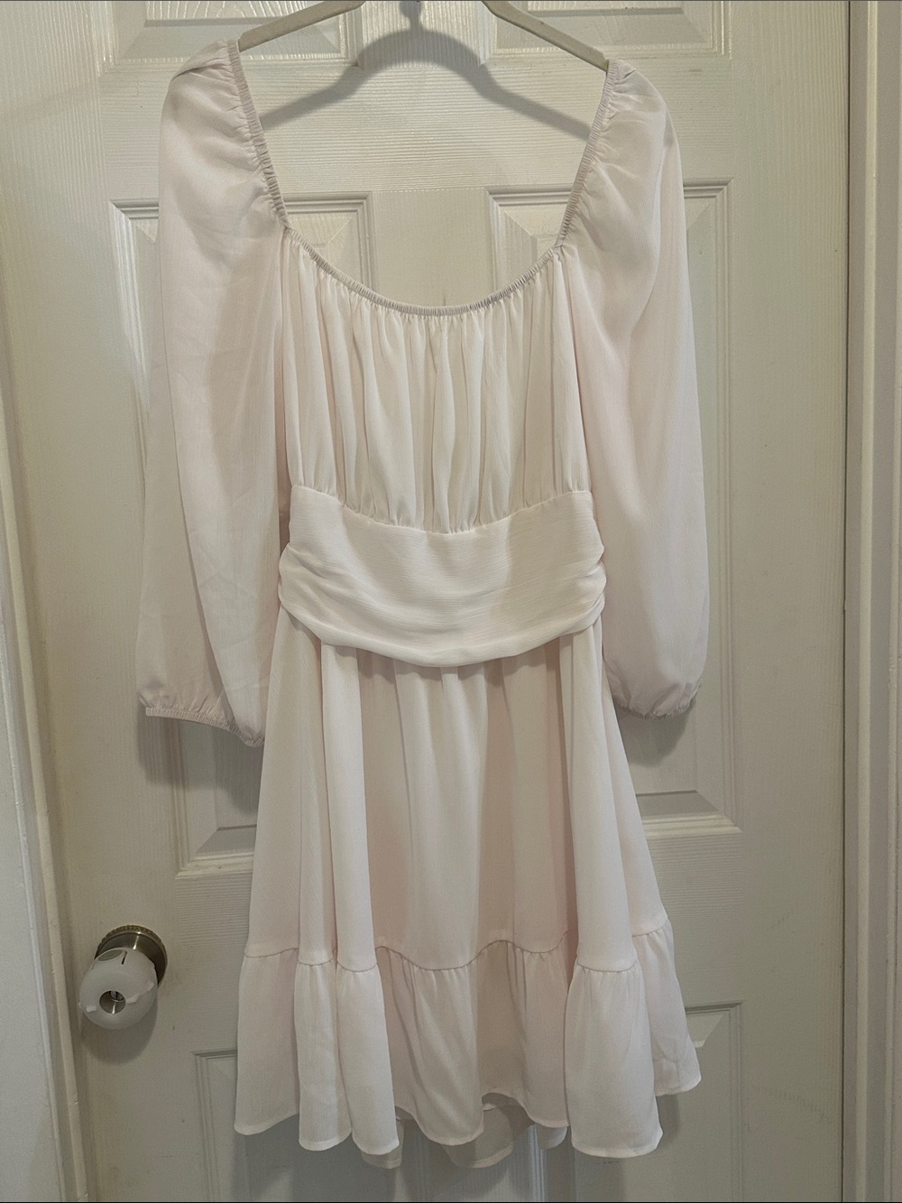 Women's Blush Mini Dress with Puff Sleeves